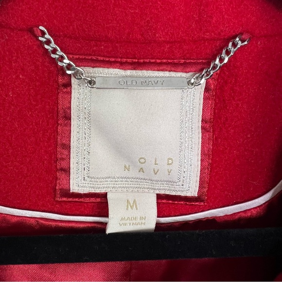 Old Navy Red Wool Blend Peacoat Size M Double Breasted Lined Back Belt Detail - Picture 5 of 11